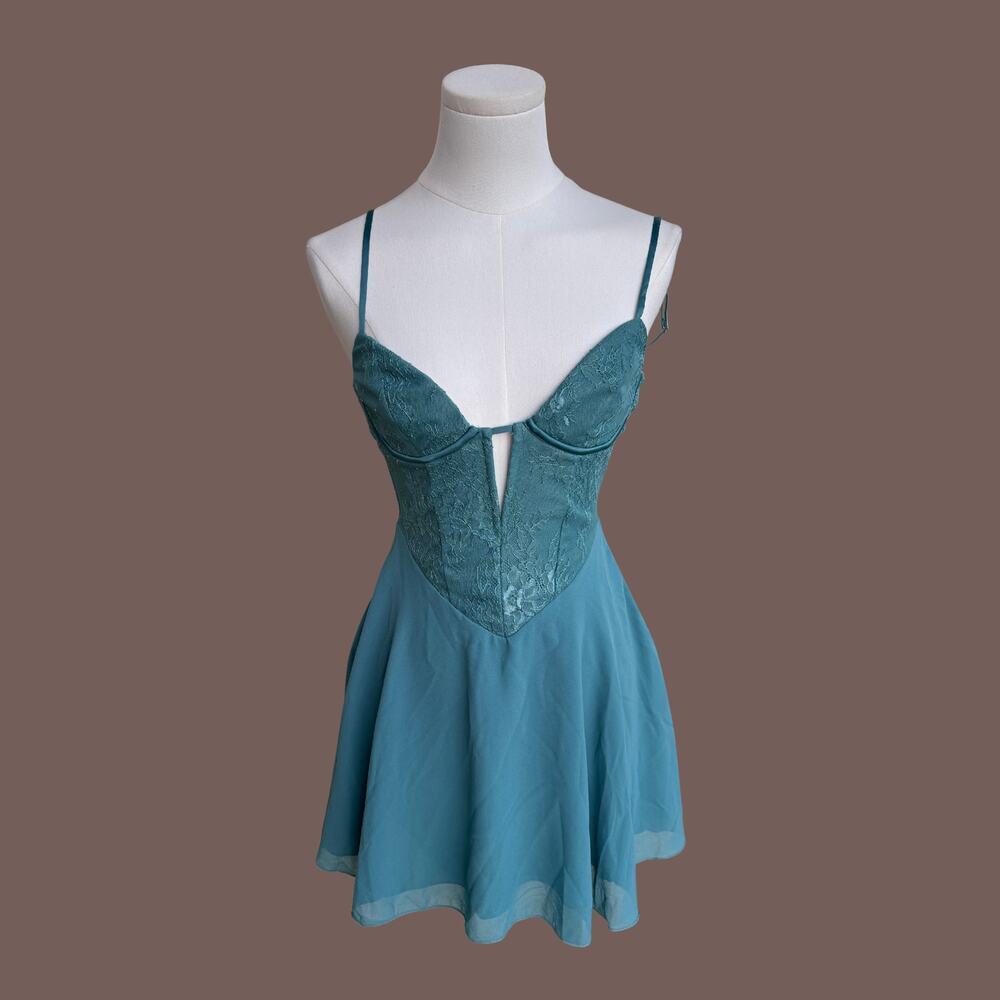 Oh Polly Mini Dress | Teal Lace Corset | Size 2 | Y2K - Picture 1 of 6